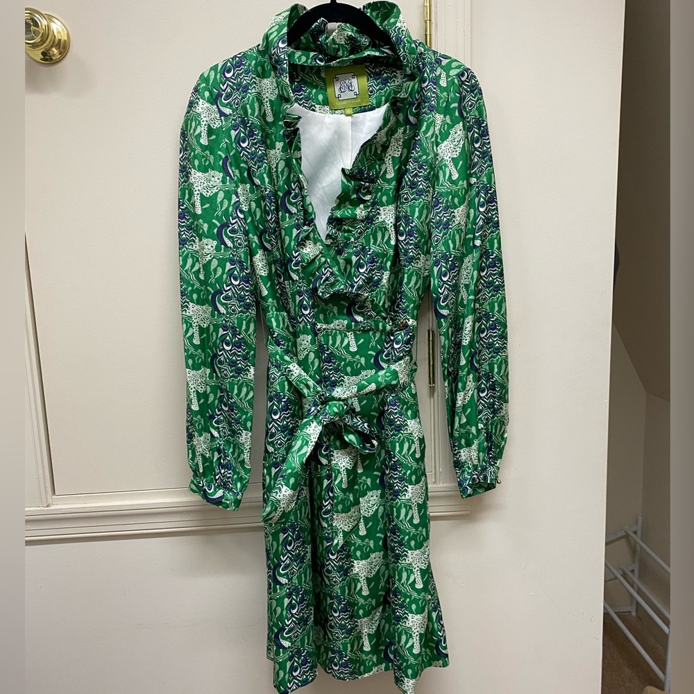 Elizabeth McKay Ruffle Wrap Silk Dress Size 6